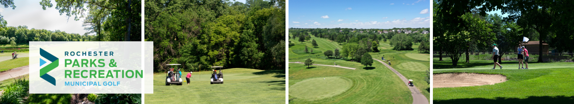 Four aerial pictures of golf courses