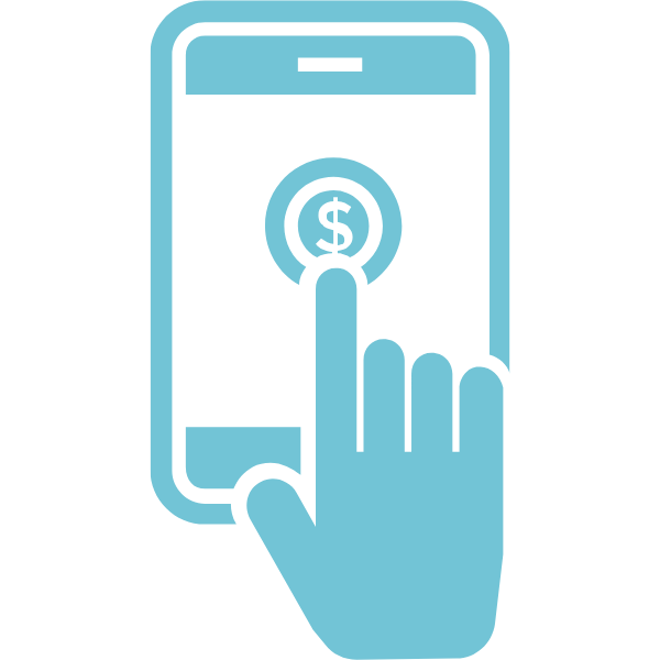 cell phone with dollar sign on screen and a hand going to tap it