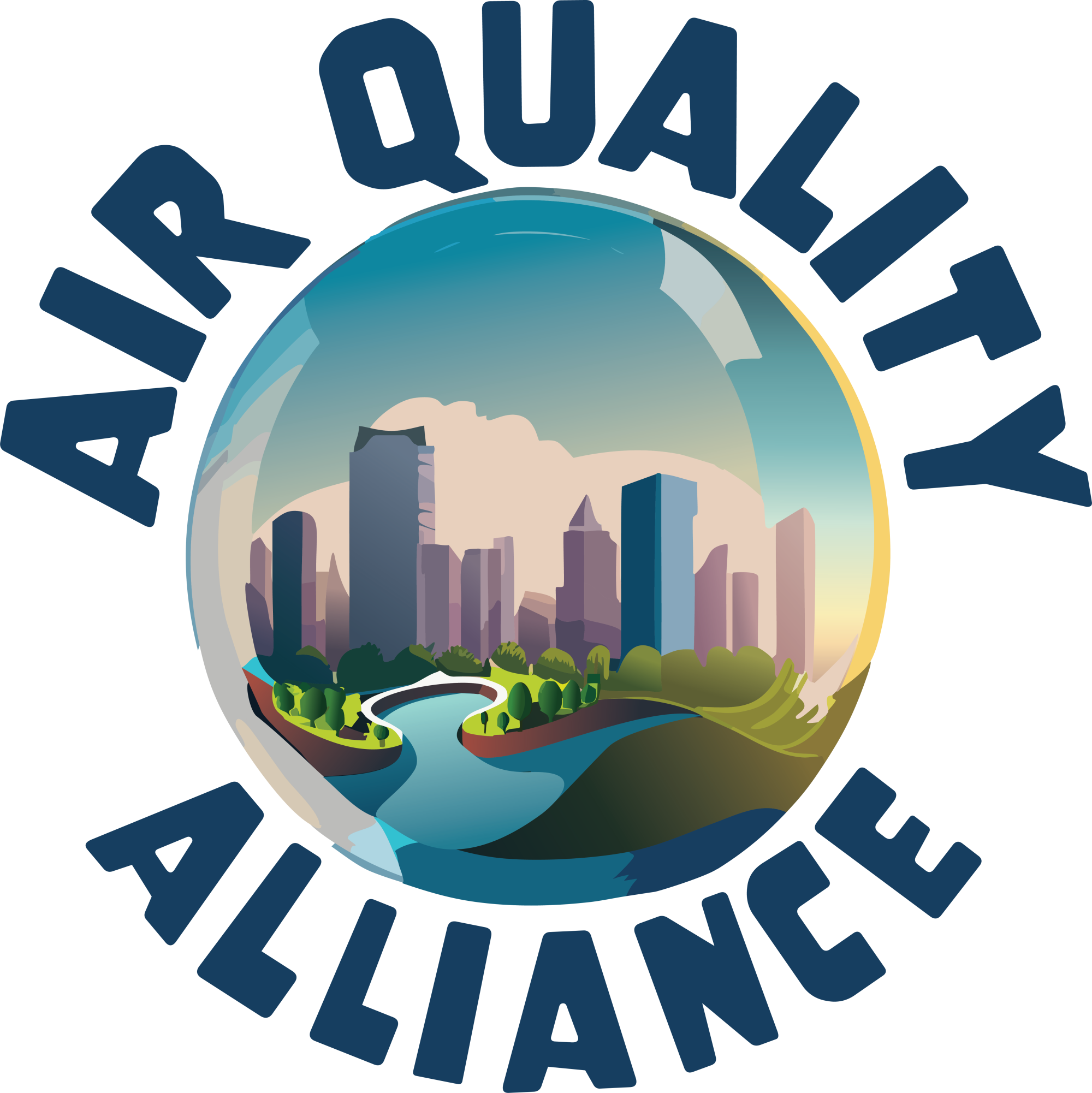 rochester skyline inside an earth-shaped frame surrounded by the words "air quality alliance"